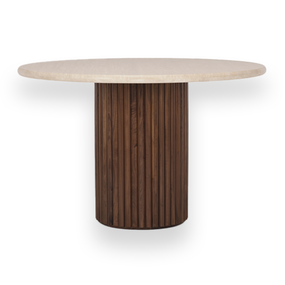 Rho Travertine Top Walnut Base Round Dining Table 120cm image 0